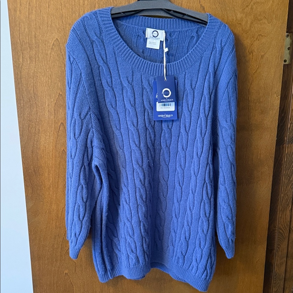 Marina Rinaldi Cable Knit Sweater in Blue W 23 inches,  L 28 inches
